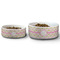 Pink & Green Geometric Ceramic Dog Bowls - Size Comparison