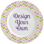 Pink & Green Geometric Ceramic Dinner Plates (Set of 4) (Personalized)