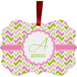 Pink & Green Geometric Metal Frame Ornament - Double Sided w/ Name and Initial