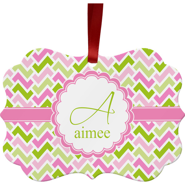 Pink & Green Geometric Christmas Ornament (Front View)