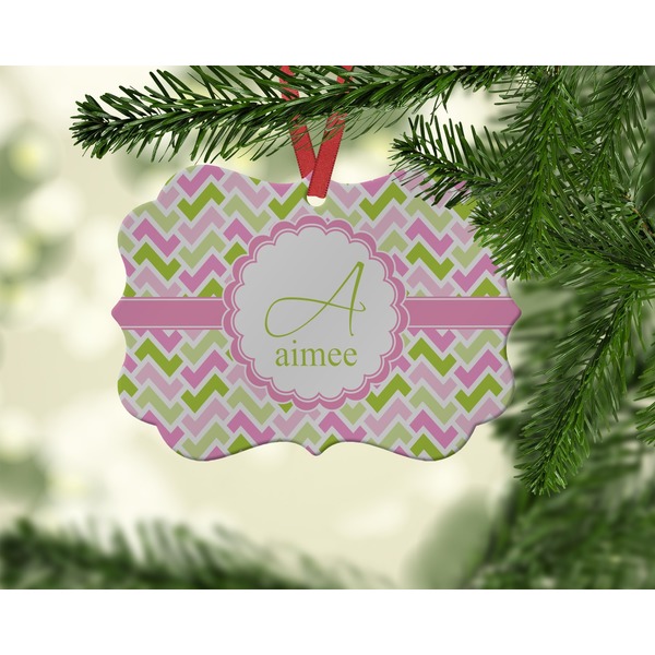 Pink & Green Geometric Christmas Ornament (On Tree)