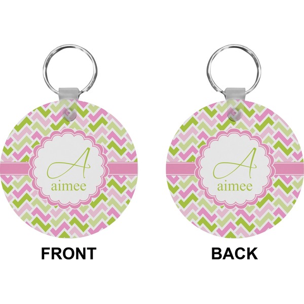 Pink & Green Geometric Circle Keychain (Front + Back)