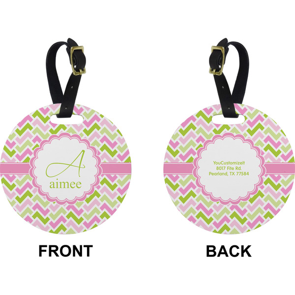 Pink & Green Geometric Circle Luggage Tag (Front + Back)