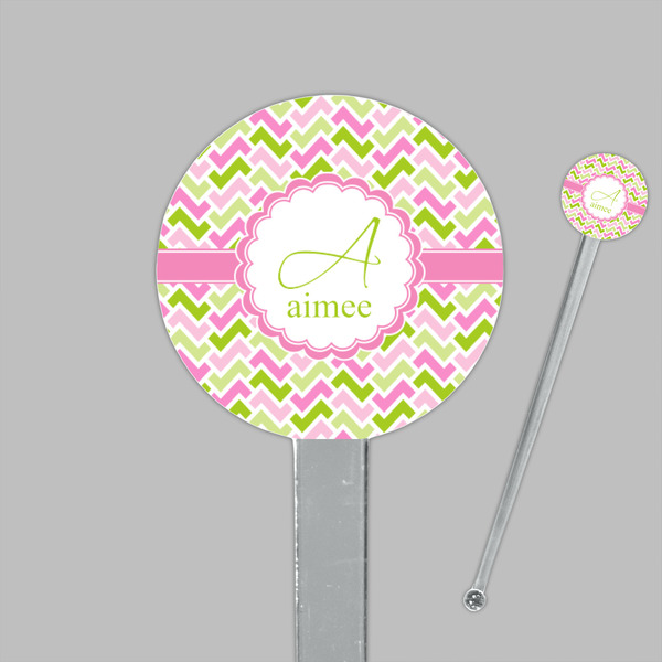 Pink & Green Geometric Clear Plastic 7" Stir Stick - Round - Closeup