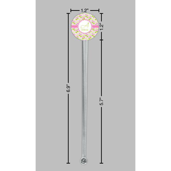 Pink & Green Geometric Clear Plastic 7" Stir Stick - Round - Dimensions