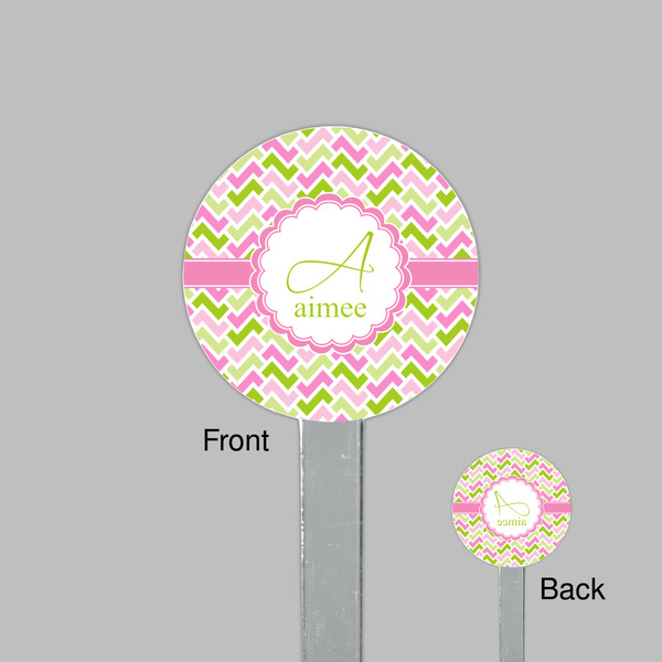 Pink & Green Geometric Clear Plastic 7" Stir Stick - Round - Front & Back