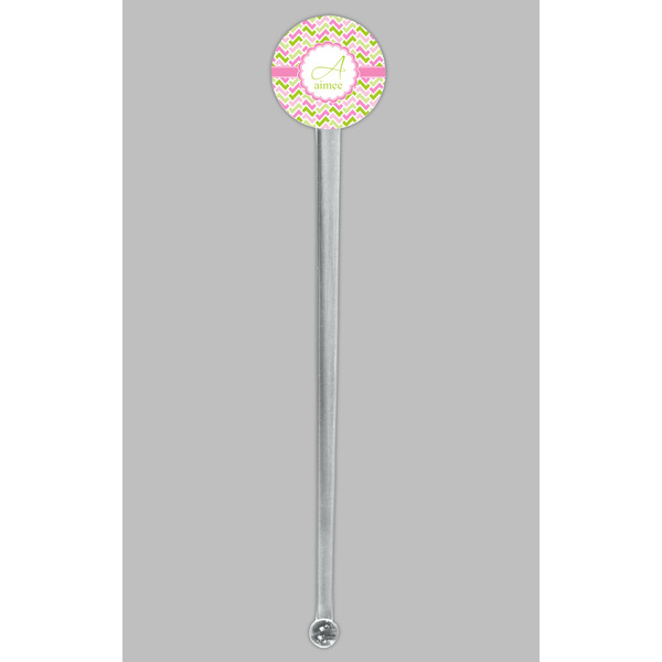 Pink & Green Geometric Clear Plastic 7" Stir Stick - Round - Single Stick