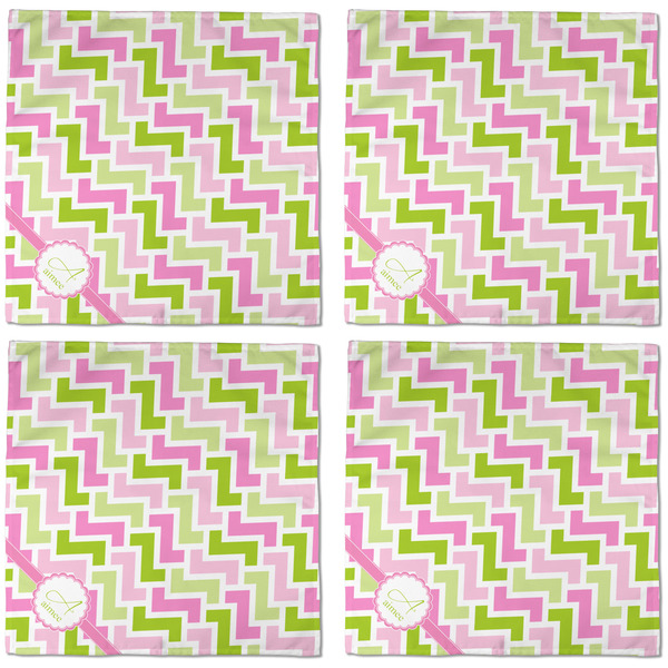 Pink & Green Geometric Cloth Napkins - Personalized Dinner (APPROVAL) Set of 4