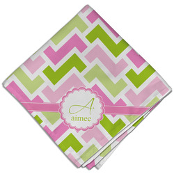Pink & Green Geometric Cloth Dinner Napkin - Single w/ Name and Initial
