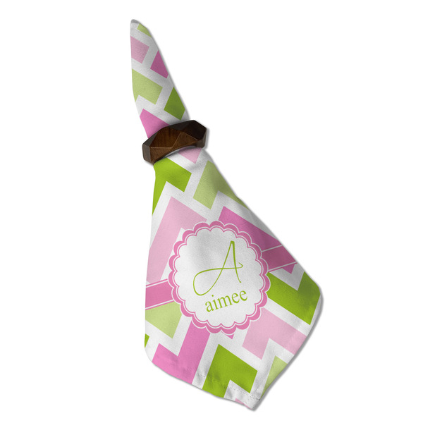 Pink & Green Geometric Cloth Napkins - Personalized Dinner (Folded in Ring) (MAIN)
