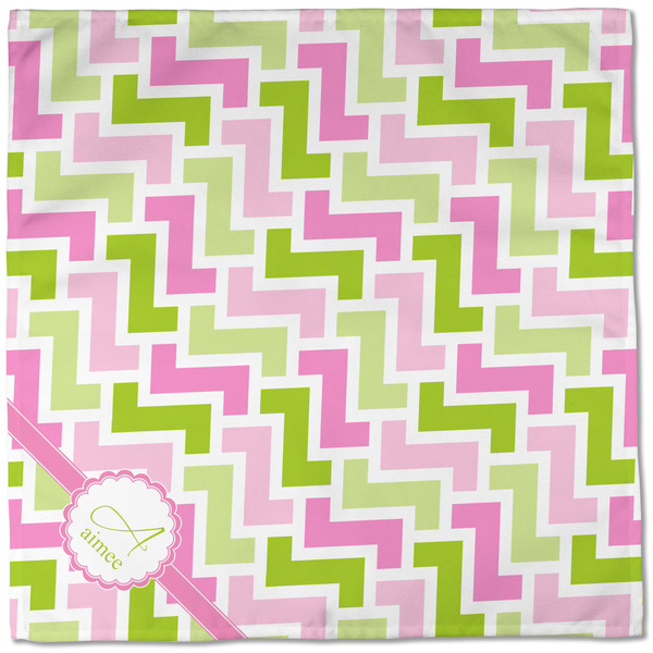 Pink & Green Geometric Cloth Napkins - Personalized Dinner (Full Open)