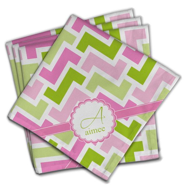 Custom Pink & Green Geometric Cloth Napkins (Set of 4) (Personalized)