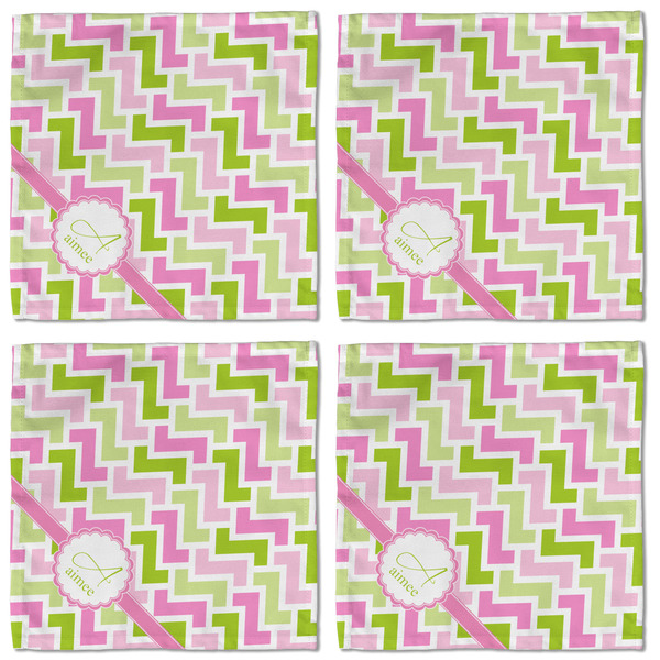 Pink & Green Geometric Cloth Napkins - Personalized Lunch (APPROVAL) Set of 4