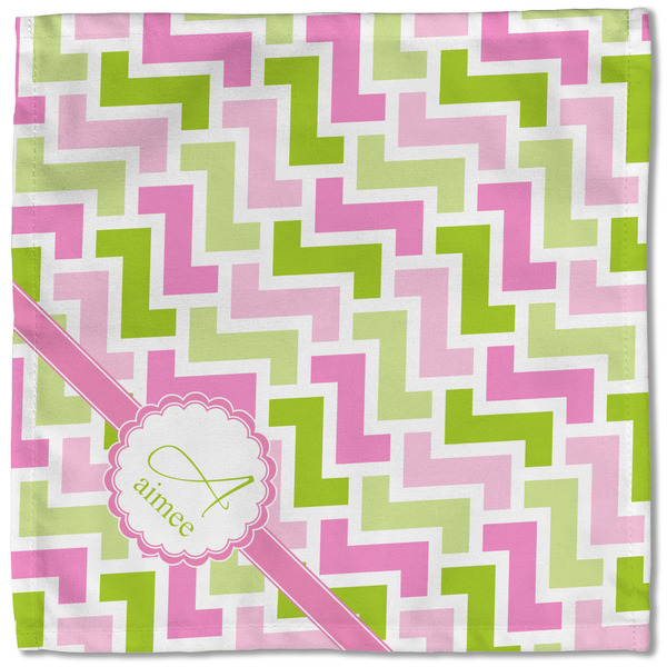 Pink & Green Geometric Cloth Napkins - Personalized Lunch (Single Full Open)