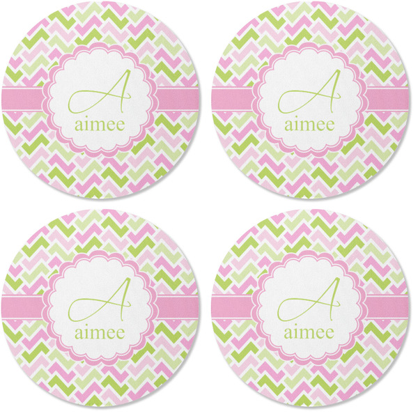 Pink & Green Geometric Coaster Round Rubber Back - Apvl