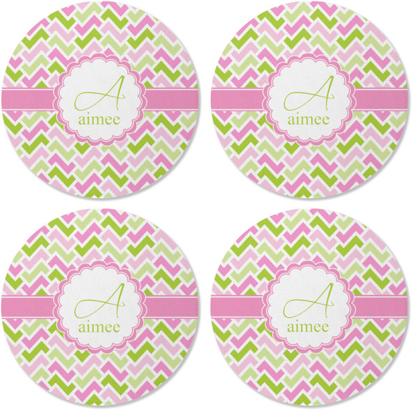 Pink & Green Geometric Coaster Round Rubber Back - Apvl