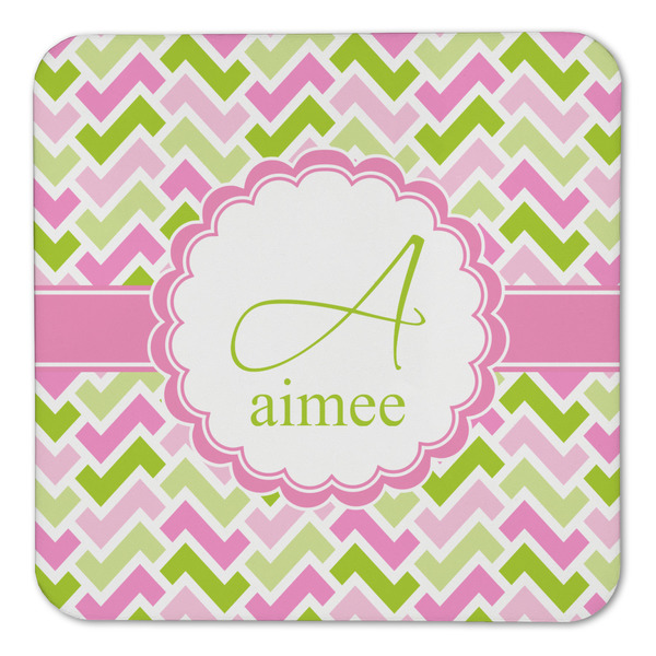 Pink & Green Geometric Coaster Set - FRONT (one)