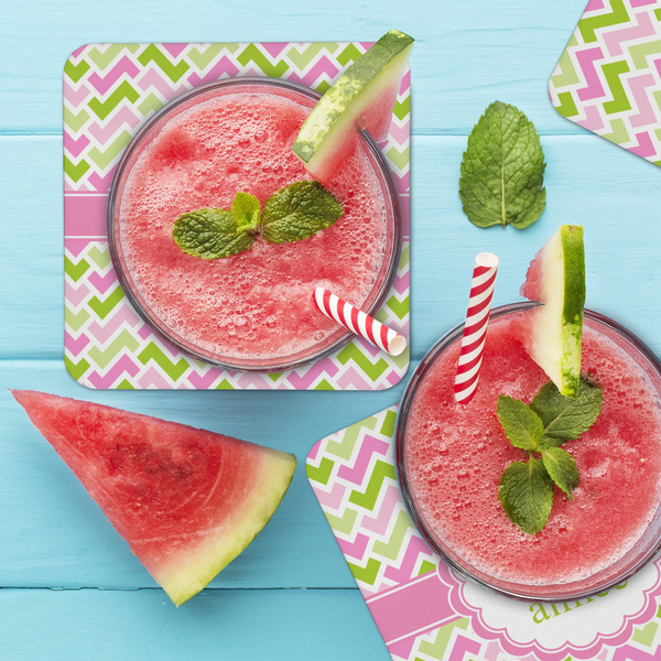 Pink & Green Geometric Coaster Set - LIFESTYLE