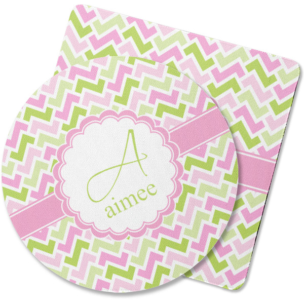 Custom Pink & Green Geometric Rubber Backed Coaster (Personalized)