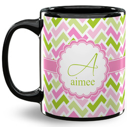 Pink & Green Geometric 11 Oz Coffee Mug - Black (Personalized)