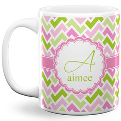 Pink & Green Geometric 11 Oz Coffee Mug - White (Personalized)