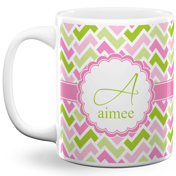 Custom Pink & Green Geometric 11 Oz Coffee Mug - White (Personalized)