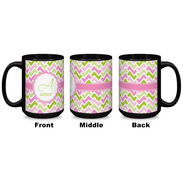 Pink & Green Geometric Coffee Mug - 15 oz - Black APPROVAL