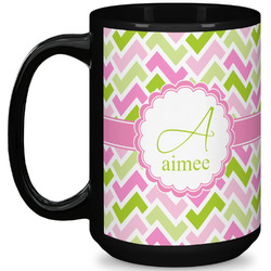 Pink & Green Geometric 15 Oz Coffee Mug - Black (Personalized)