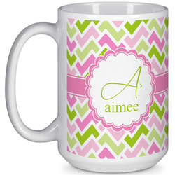 Pink & Green Geometric 15 Oz Coffee Mug - White (Personalized)