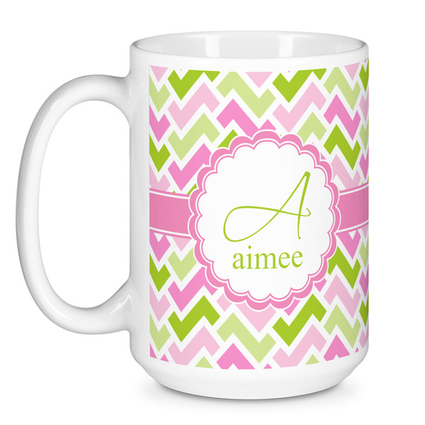 Pink & Green Geometric Coffee Mug - 15 oz - White