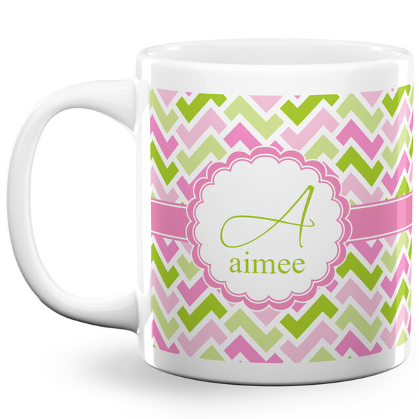 Custom Pink & Green Geometric 20 Oz Coffee Mug - White (Personalized)