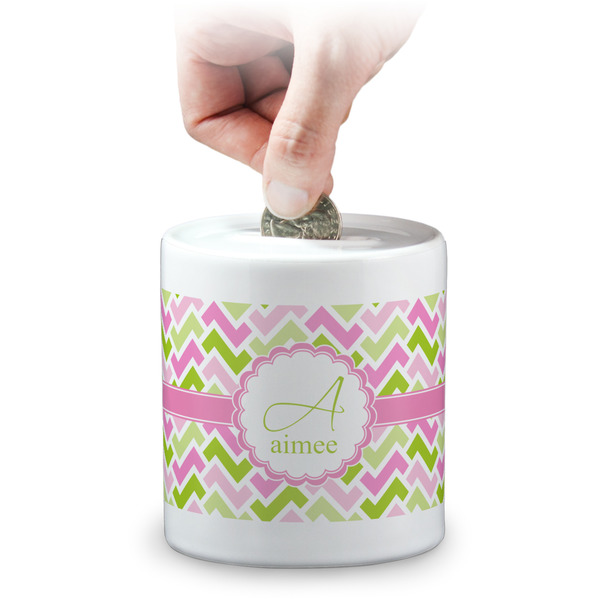 Custom Pink & Green Geometric Coin Bank (Personalized)