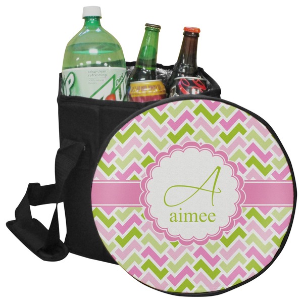 Custom Pink & Green Geometric Collapsible Cooler & Seat (Personalized)