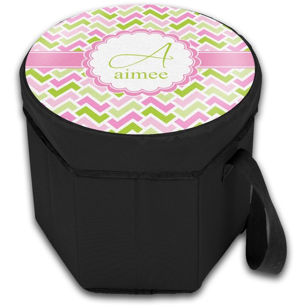 Pink & Green Geometric Collapsible Personalized Cooler & Seat (Closed)