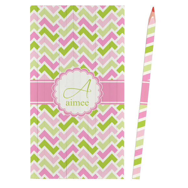 Pink & Green Geometric Colored Pencils - Front View