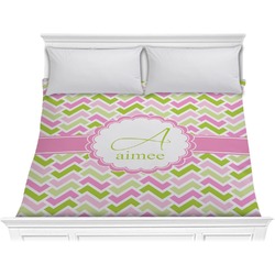 Pink & Green Geometric Comforter - King (Personalized)