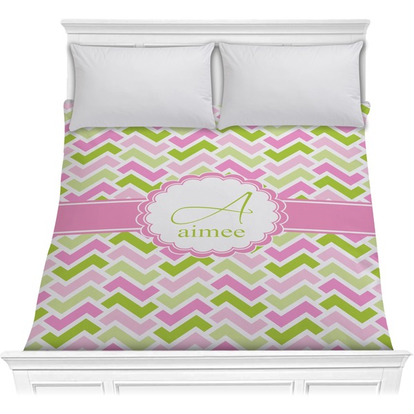 Custom Pink & Green Geometric Comforter - Full / Queen (Personalized)