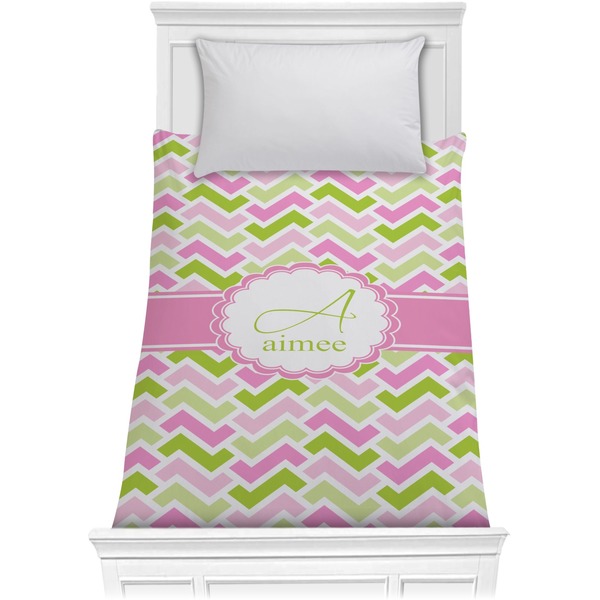 Custom Pink & Green Geometric Comforter - Twin (Personalized)
