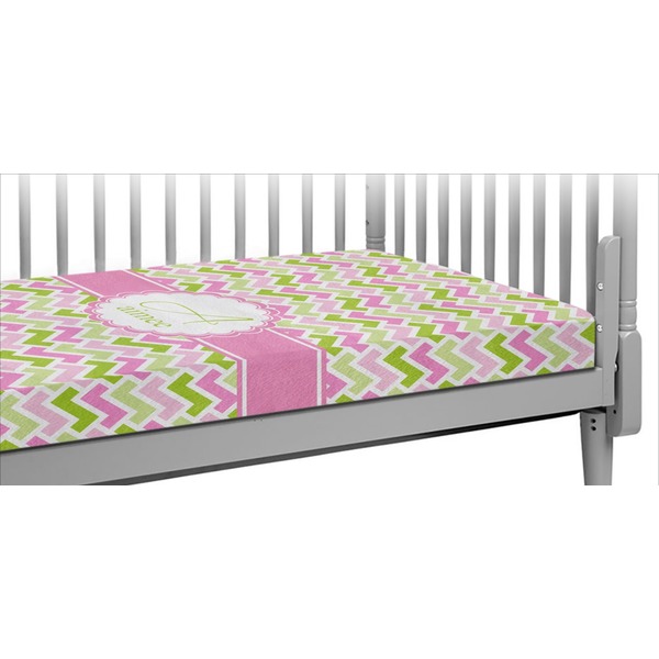 Custom Pink & Green Geometric Crib Fitted Sheet (Personalized)