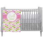 Pink & Green Geometric Crib Comforter / Quilt (Personalized)