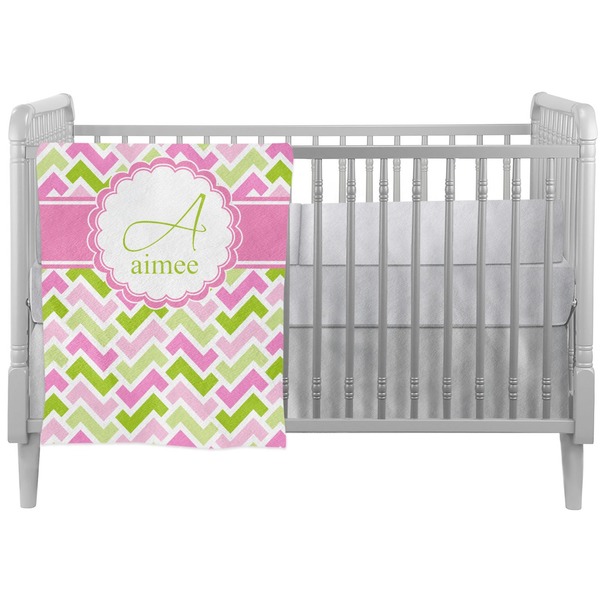 Custom Pink & Green Geometric Crib Comforter / Quilt (Personalized)