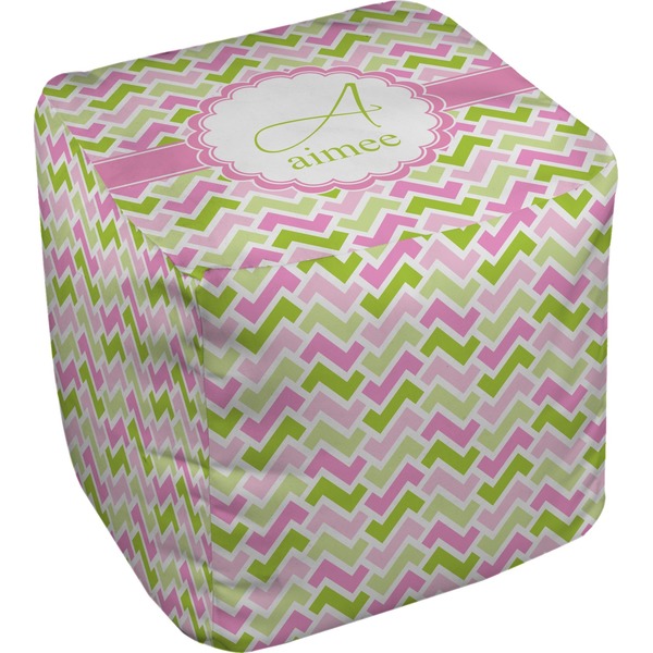 Custom Pink & Green Geometric Cube Pouf Ottoman - 18" (Personalized)