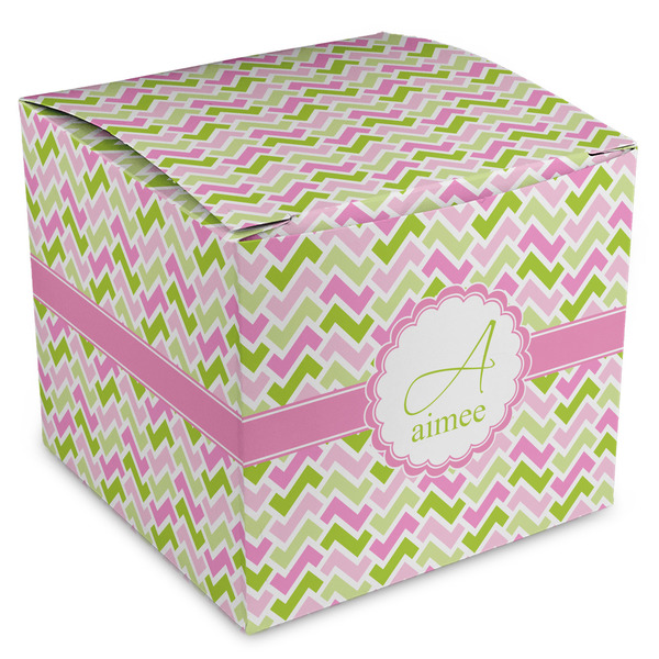 Custom Pink & Green Geometric Cube Favor Gift Boxes (Personalized)