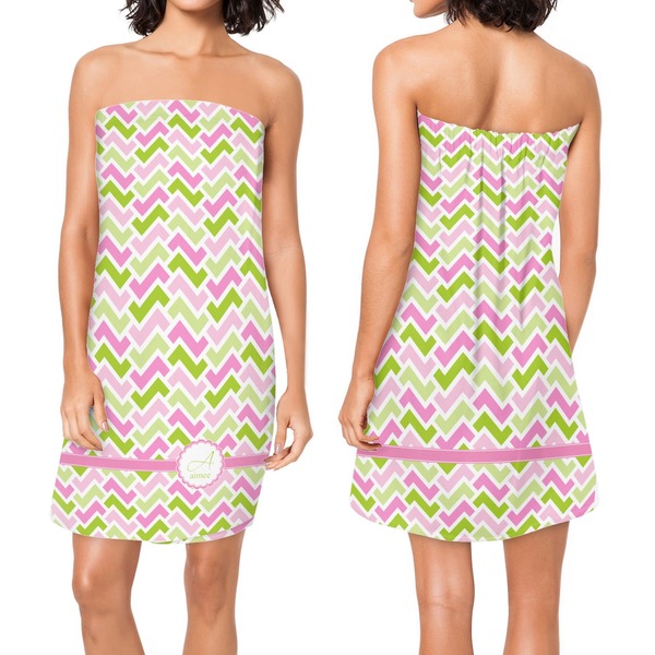 Pink & Green Geometric Custom Bath Wrap - Front & Back View