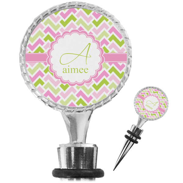Custom Pink & Green Geometric Wine Bottle Stopper (Personalized)