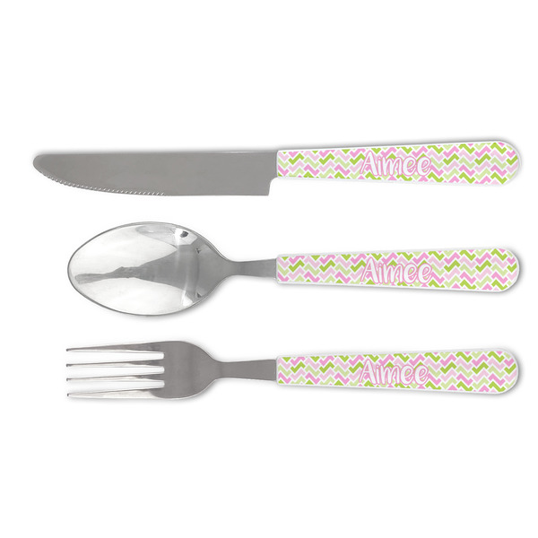 Custom Pink & Green Geometric Cutlery Set (Personalized)