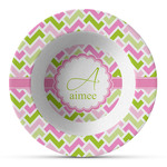 Pink & Green Geometric Plastic Bowl - Microwave Safe - Composite Polymer (Personalized)