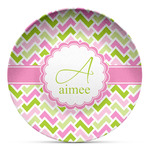 Pink & Green Geometric Microwave Safe Plastic Plate - Composite Polymer (Personalized)