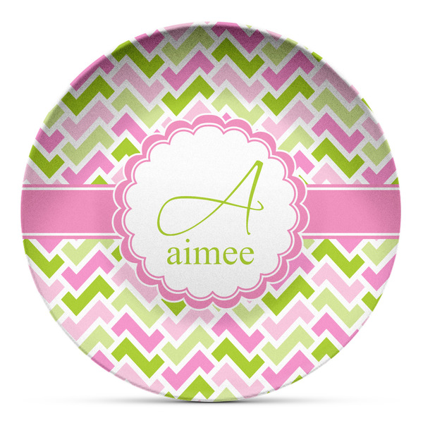 Custom Pink & Green Geometric Microwave Safe Plastic Plate - Composite Polymer (Personalized)