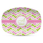Pink & Green Geometric Plastic Platter - Microwave & Oven Safe Composite Polymer (Personalized)